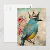 Mooie blauwe vogel in een kroon collage briefkaart (Voorkant / Achterkant)