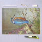 Mooie Blauwe Vogel Kingfisher Waterverf Schilderij Tissuepapier (Craft)