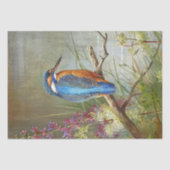 Mooie Blauwe Vogel Kingfisher Waterverf Schilderij Tissuepapier (Voorkant)