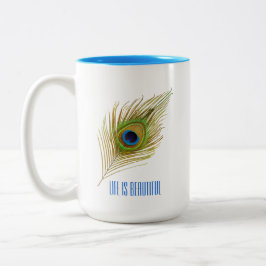 Mooie Blauwe Vogel Pauwveer Tweekleurige Koffiemok