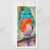 Mooie Blauwe Vogel Plat Kerstkaart (Voorkant)