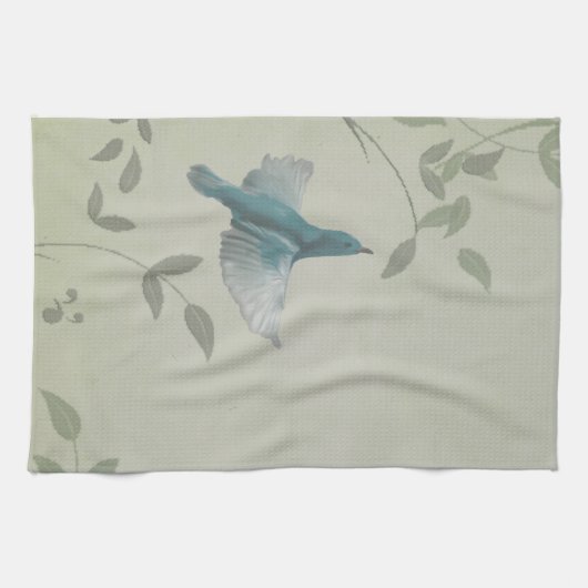 Mooie blauwe vogel theedoek (Horizontaal)