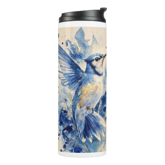 Mooie blauwe vogel  thermosbeker (Gedraaid links)