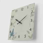 Mooie blauwe vogel vierkante klok (Hoek)