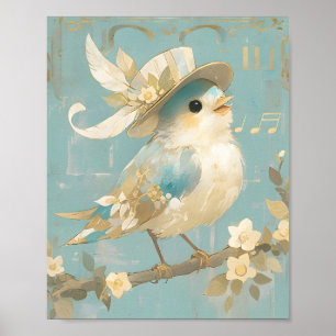 Mooie Blauwe Vogel Vintage Waterverf Kinderkamer K Poster