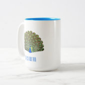 Mooie blauwe vogelpacock tweekleurige koffiemok (Voorkant links)