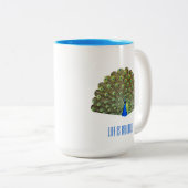 Mooie blauwe vogelpacock tweekleurige koffiemok (Voorkant rechts)