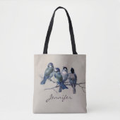 Mooie blauwe vogels, aangepaste aangepaste naam tote bag (Voorkant)