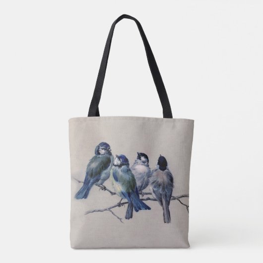 Mooie blauwe vogels, aangepaste aangepaste naam tote bag (Achterkant)