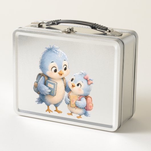 Mooie Blauwe Vogels Zilveren Lunchbox (Voorkant)