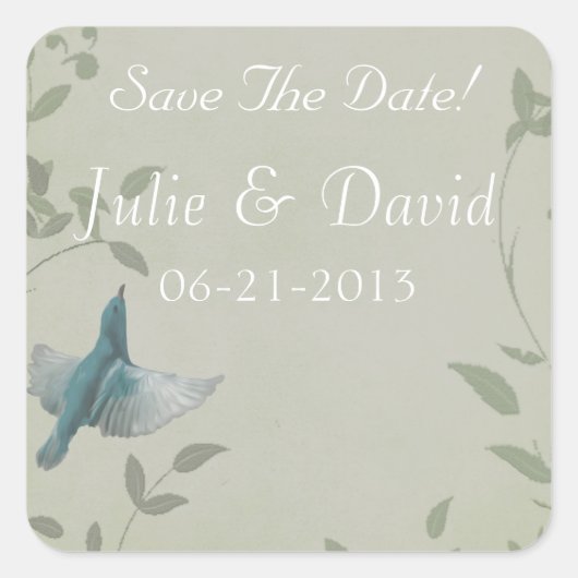 Mooie blauwe vogelweddenschap bespaart de datum vierkante sticker (Voorkant)