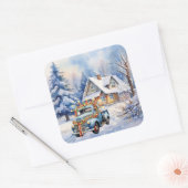 Mooie  Blauwe Vrachtwagen Winterboerderij Vierkante Sticker (Envelop)