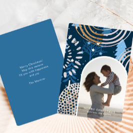 Mooie Blauwe Vrolijke Kerstmisfoto met Bericht Feestdagenkaart