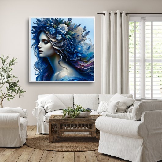 Mooie Blauwe Vrouw Trendy Kunstposter Poster