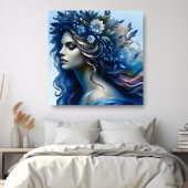 Mooie Blauwe Vrouw Trendy Kunstposter Poster