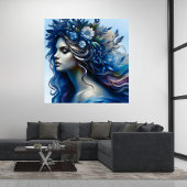 Mooie Blauwe Vrouw Trendy Kunstposter Poster