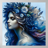 Mooie Blauwe Vrouw Trendy Kunstposter Poster (Voorkant)