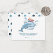 Mooie Blauwe Walvis Bedankkaart Notitiekaartje (Voorkant / Achterkant in situ)