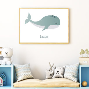 Mooie Blauwe Walvis met Gepersonaliseerde Naam Kle Poster