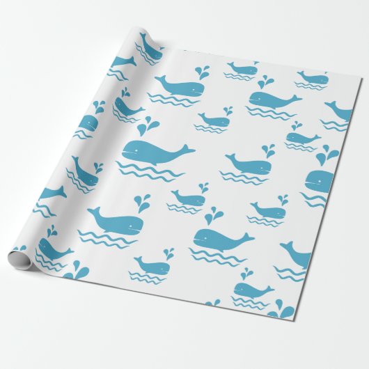 Mooie Blauwe Walvis Naadloos Oceaanpatroon (1) Cadeaupapier (Uitgerold)