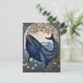 Mooie blauwe walvis William Morris geïnspireerd Briefkaart (Staand voorkant)
