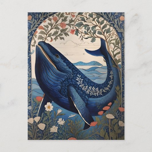Mooie blauwe walvis William Morris geïnspireerd Briefkaart (Voorkant)