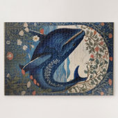 Mooie blauwe walvis William Morris geïnspireerd Legpuzzel (Horizontaal)