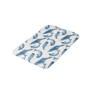 Mooie blauwe walvissen en Narwhals   Bath Mat