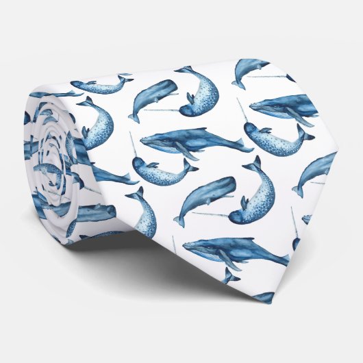 Mooie blauwe walvissen en Narwhals | Necktie Stropdas (Opgerold)