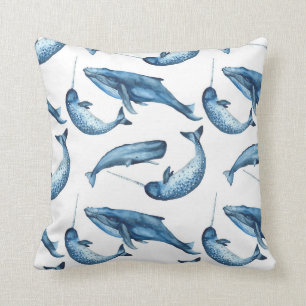 Mooie blauwe walvissen en Narwhals Sierkussen