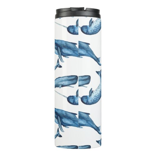 Mooie blauwe walvissen en Narwhals Thermal Tumbler Thermosbeker (Achterkant)