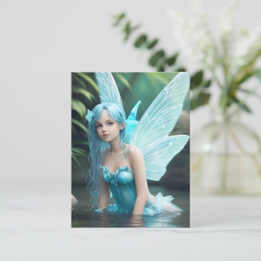 Mooie Blauwe Waterfee Briefkaart (Staand voorkant)