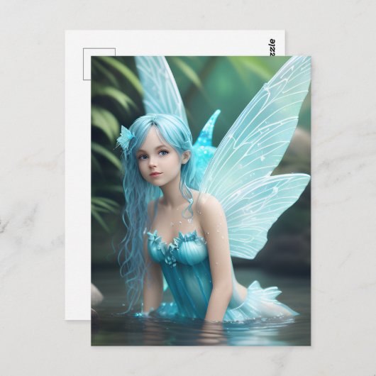 Mooie Blauwe Waterfee Briefkaart (Voorkant / Achterkant)