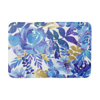 Mooie Blauwe Waterverf Bloemen Badmat