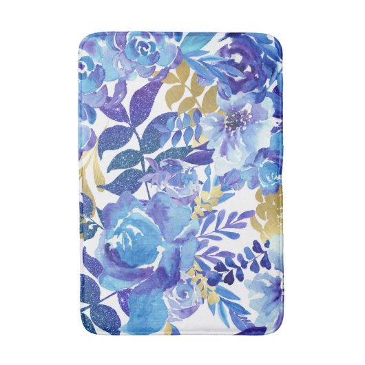 Mooie Blauwe Waterverf Bloemen Badmat (Voorkant Verticaal)