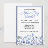 Mooie Blauwe Waterverf Bloemen Moederdag Brunch Kaart (Voorkant / Achterkant)