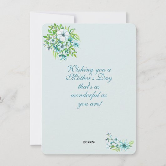 Mooie blauwe Waterverf bloemen - Moederdag Feestdagenkaart (Achterkant)
