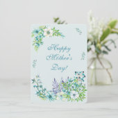 Mooie blauwe Waterverf bloemen - Moederdag Feestdagenkaart (Staand voorkant)