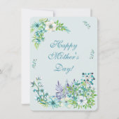 Mooie blauwe Waterverf bloemen - Moederdag Feestdagenkaart (Voorkant)