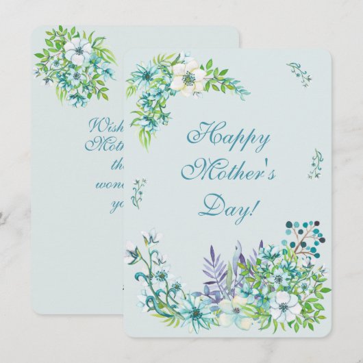 Mooie blauwe Waterverf bloemen - Moederdag Feestdagenkaart (Voorkant / Achterkant)