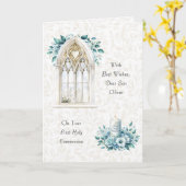 Mooie Blauwe Waterverf Eerste Communie Groet Kaart (Gele Bloem)