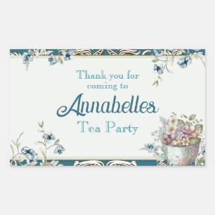 Mooie blauwe Waterverf Floral Tea Party Rechthoekige Sticker