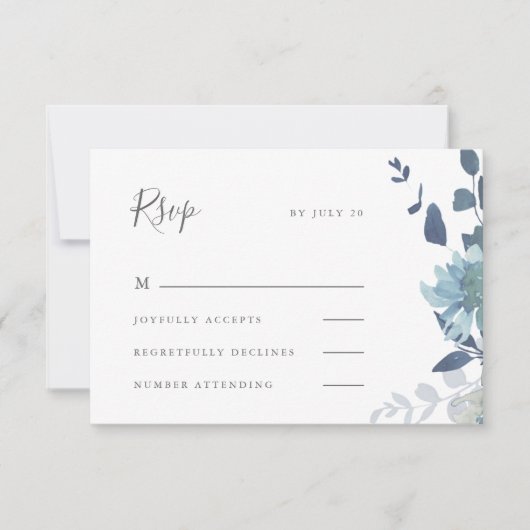 Mooie blauwe Waterverf Floral Wedding RSVP Kaartje (Voorkant)