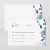 Mooie blauwe Waterverf Floral Wedding RSVP Kaartje (Voorkant / Achterkant)