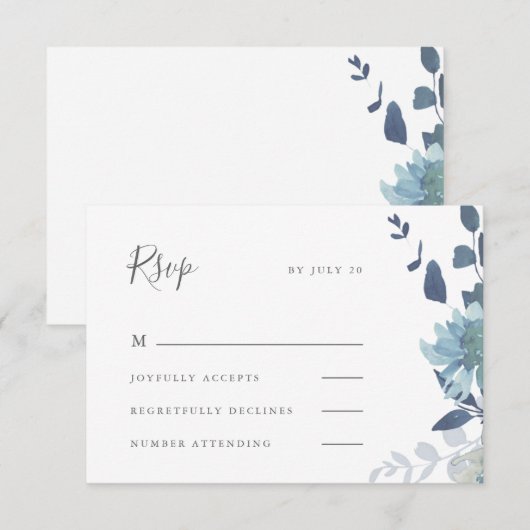 Mooie blauwe Waterverf Floral Wedding RSVP Kaartje (Voorkant / Achterkant)