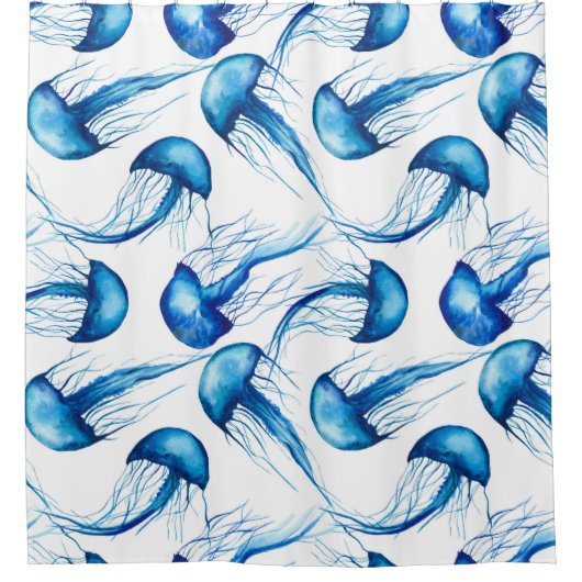 Mooie blauwe Waterverf kwallen-douchergordijn Douchegordijn (Voorkant)