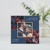 Mooie blauwe Waterverf Rood Floral Foto bruiloft Save The Date (Staand voorkant)
