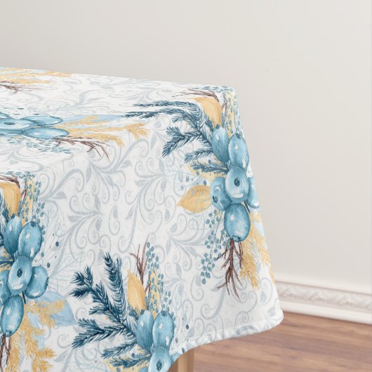 Mooie blauwe winterbessen grijs filigraan tafelkleed (Voorbeeld)