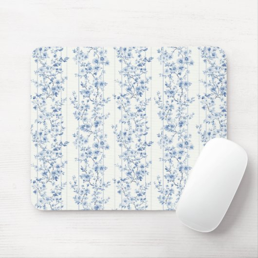 Mooie Blauwe Witte Bloem Strepen Muismat (Met muis)