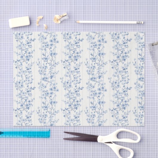 Mooie Blauwe Witte Bloemachtige Bruiloftsdouche  Tissuepapier (Craft)